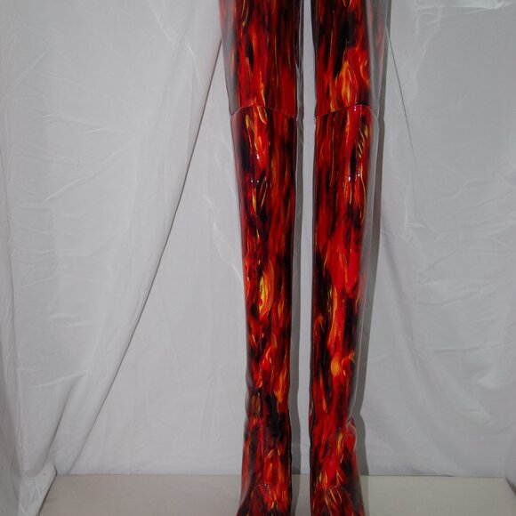 38/7.5❤️Made ITALY VON BERLIN RED Patent Leather Over Knee High HEELS Boots OTK - Picture 7 of 14